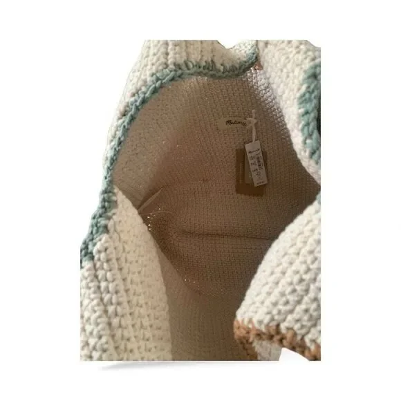 Madewell Hand-Crocheted Ivory Sage Green Shopper Tote Bag - New With Tags - Picture 3 of 4